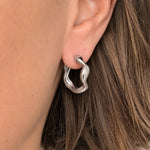 Load image into Gallery viewer, Silver Molten Wave Hoop Earrings
