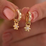 Load image into Gallery viewer, Mini Daisy Charm Hoop Earrings
