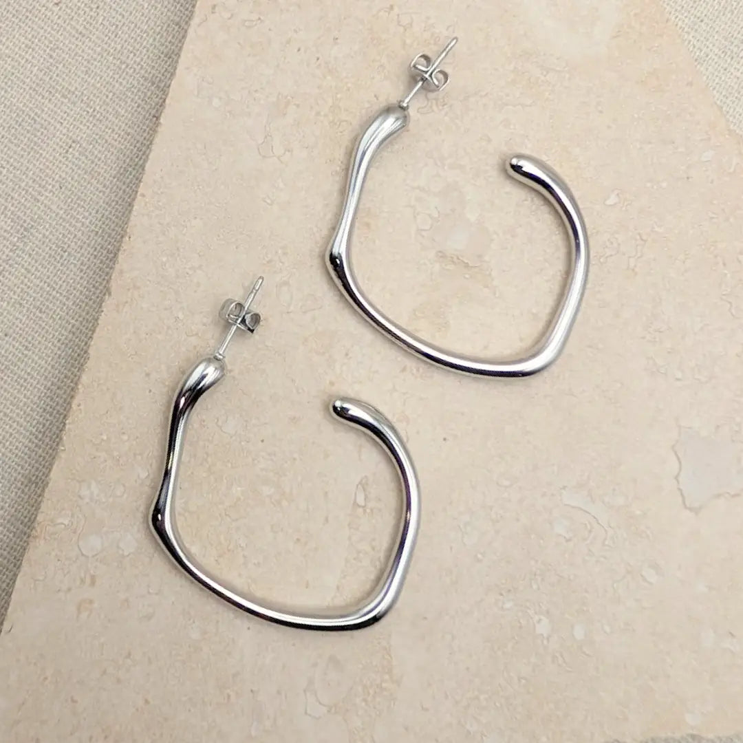 Silver Molten Hoop Earrings