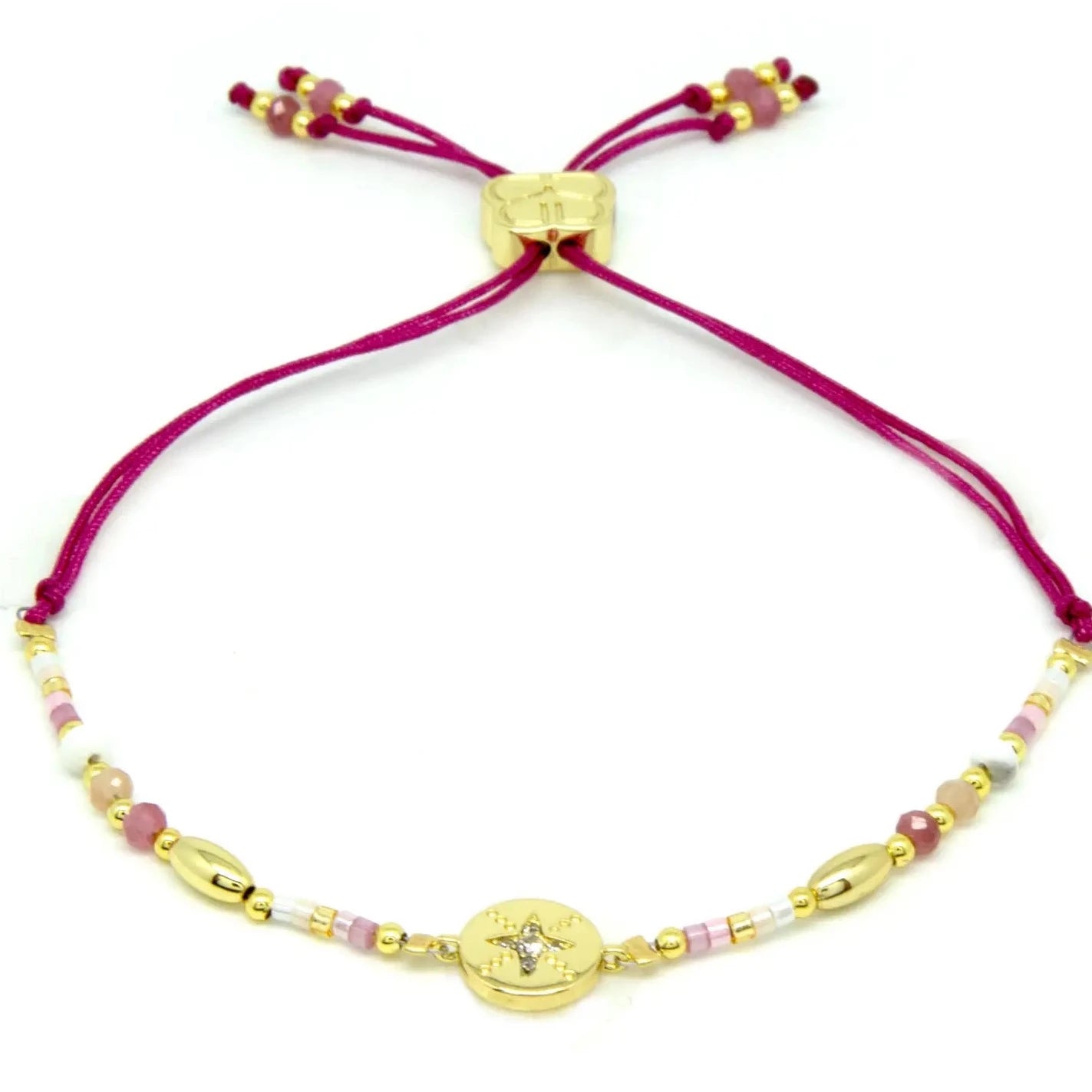 Hot Pink Gemstone & Miyuki Bead Bracelet