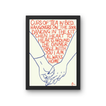 Load image into Gallery viewer, Cups of Tea Orange and Blue Cute Romantic Hand Drawn Typographic Print

