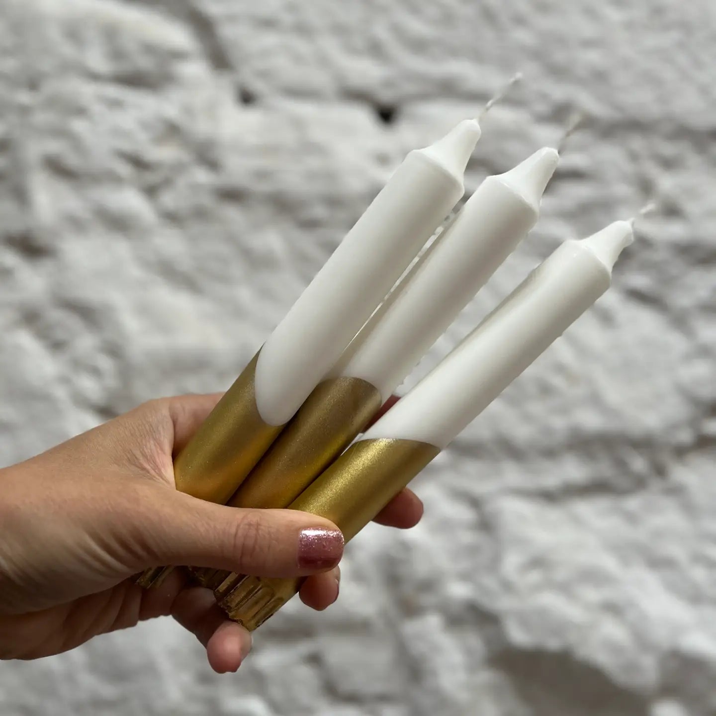 White + Gold Dip Dinner Candle