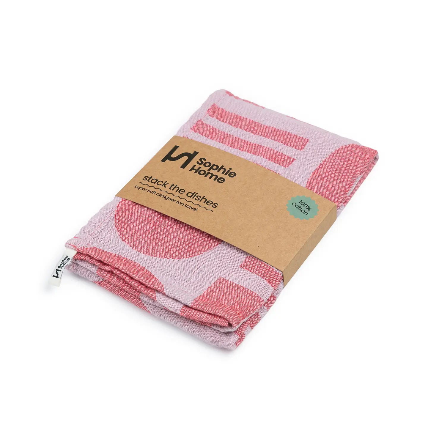 Cotton Tea Towel - Stack The Dishes Pink