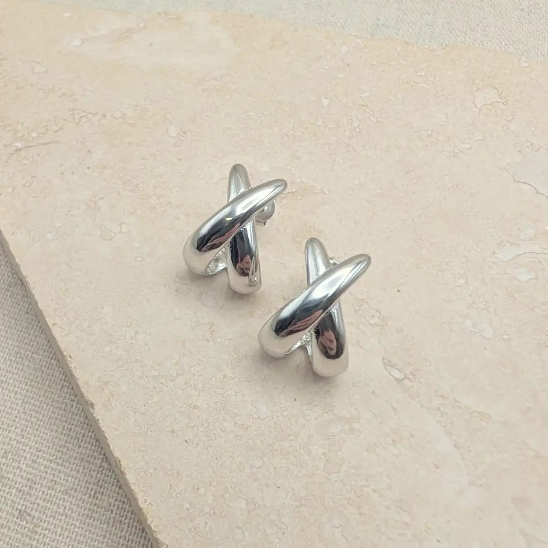 Silver Criss-Cross Hoop Earrings
