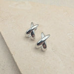 Load image into Gallery viewer, Silver Criss-Cross Hoop Earrings
