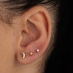 Load image into Gallery viewer, Sparkling Moon Single Flat Back Earring - gold / silver
