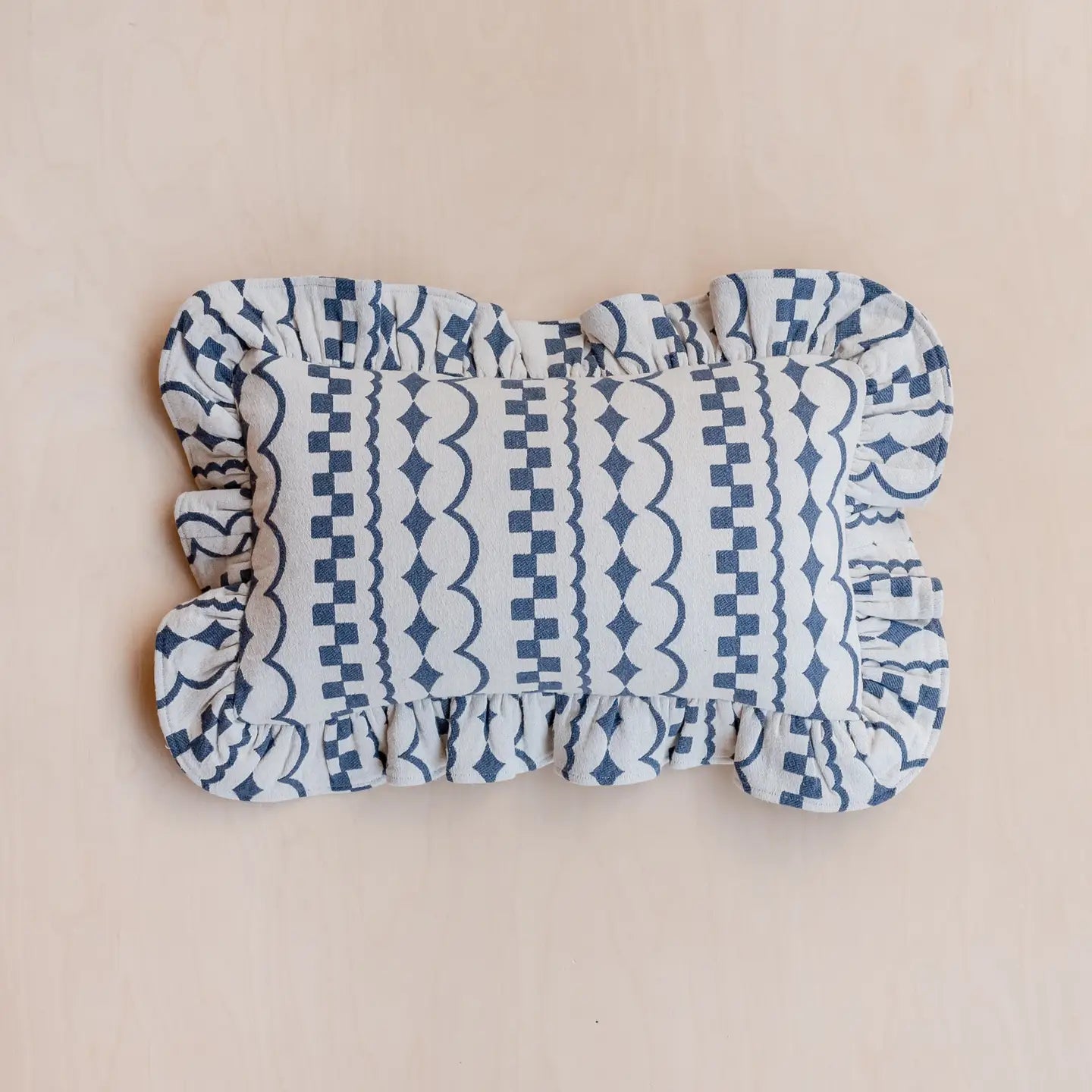 Navy Ruffle Cotton Cushion