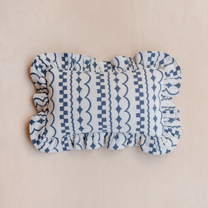 Navy Ruffle Cotton Cushion