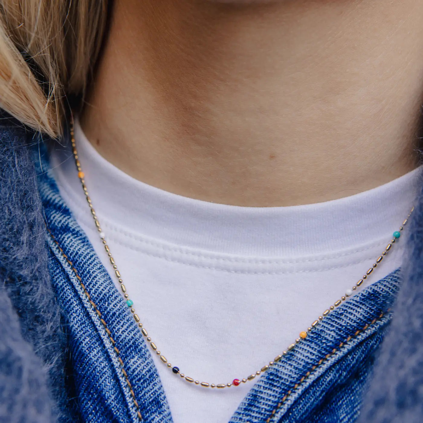Gold Rainbow Bead Necklace