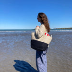 Load image into Gallery viewer, Black Colour Block Jute Basket Bag
