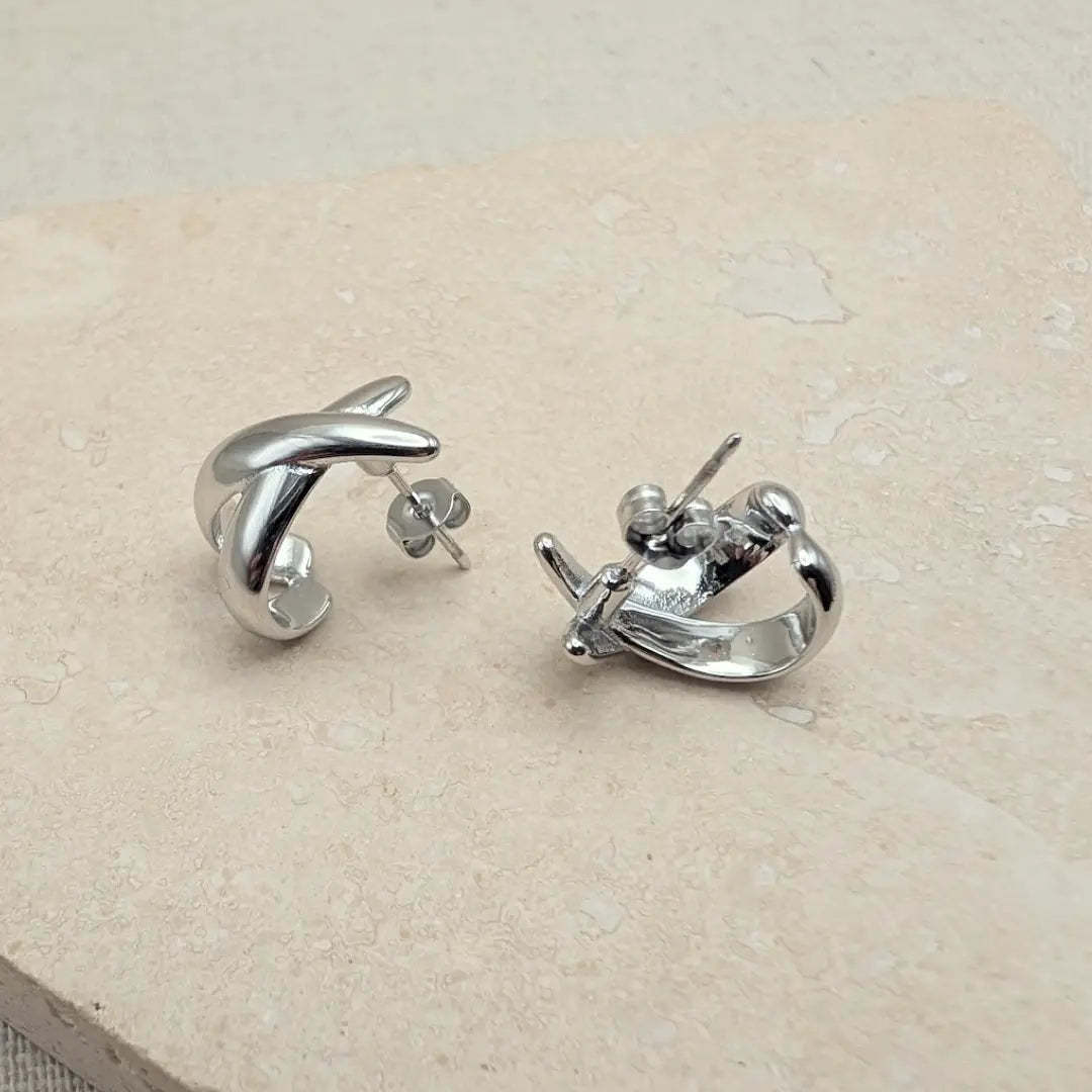 Silver Criss-Cross Hoop Earrings