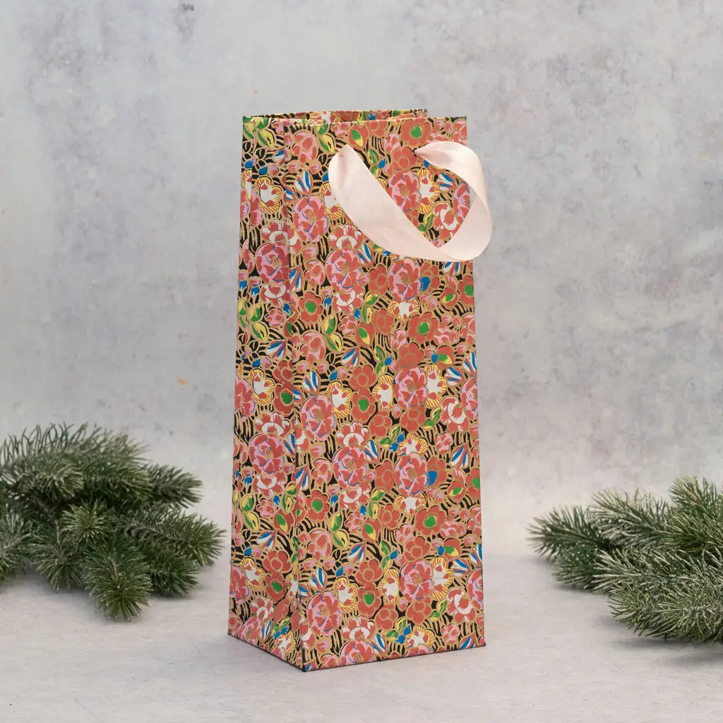 Pink Floral Bottle Gift Bag