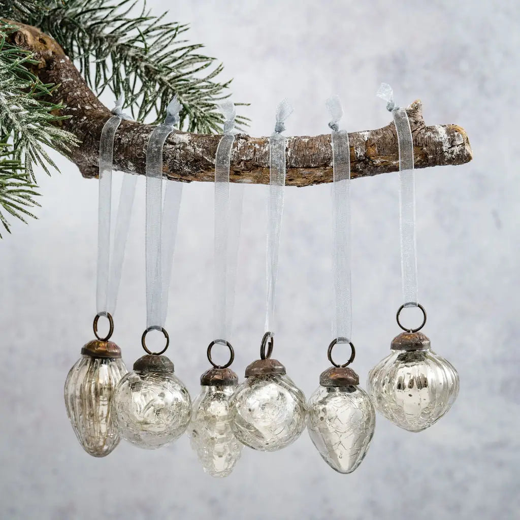 Small Silver Crackle Glass Christmas Baubles