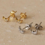 Load image into Gallery viewer, Mini Diamante Moon Stud Earrings - gold / silver

