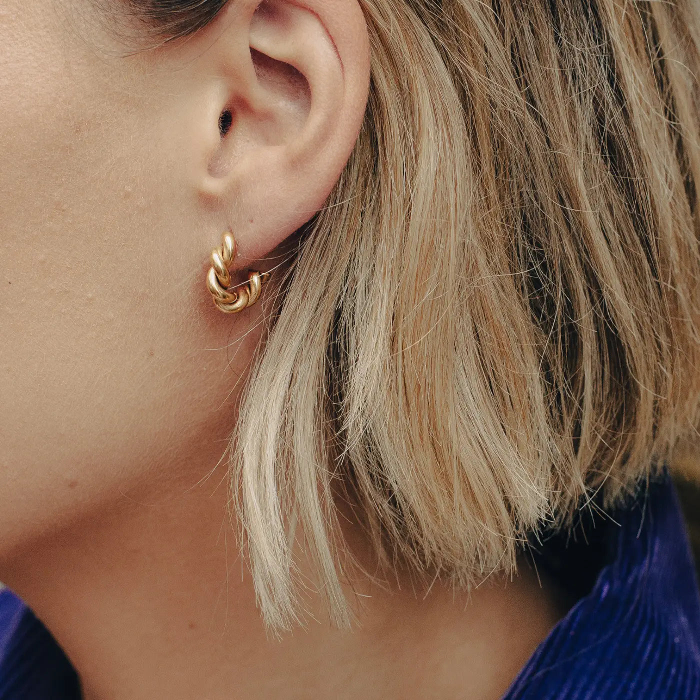 Gold Ridge Twist Earrings - small