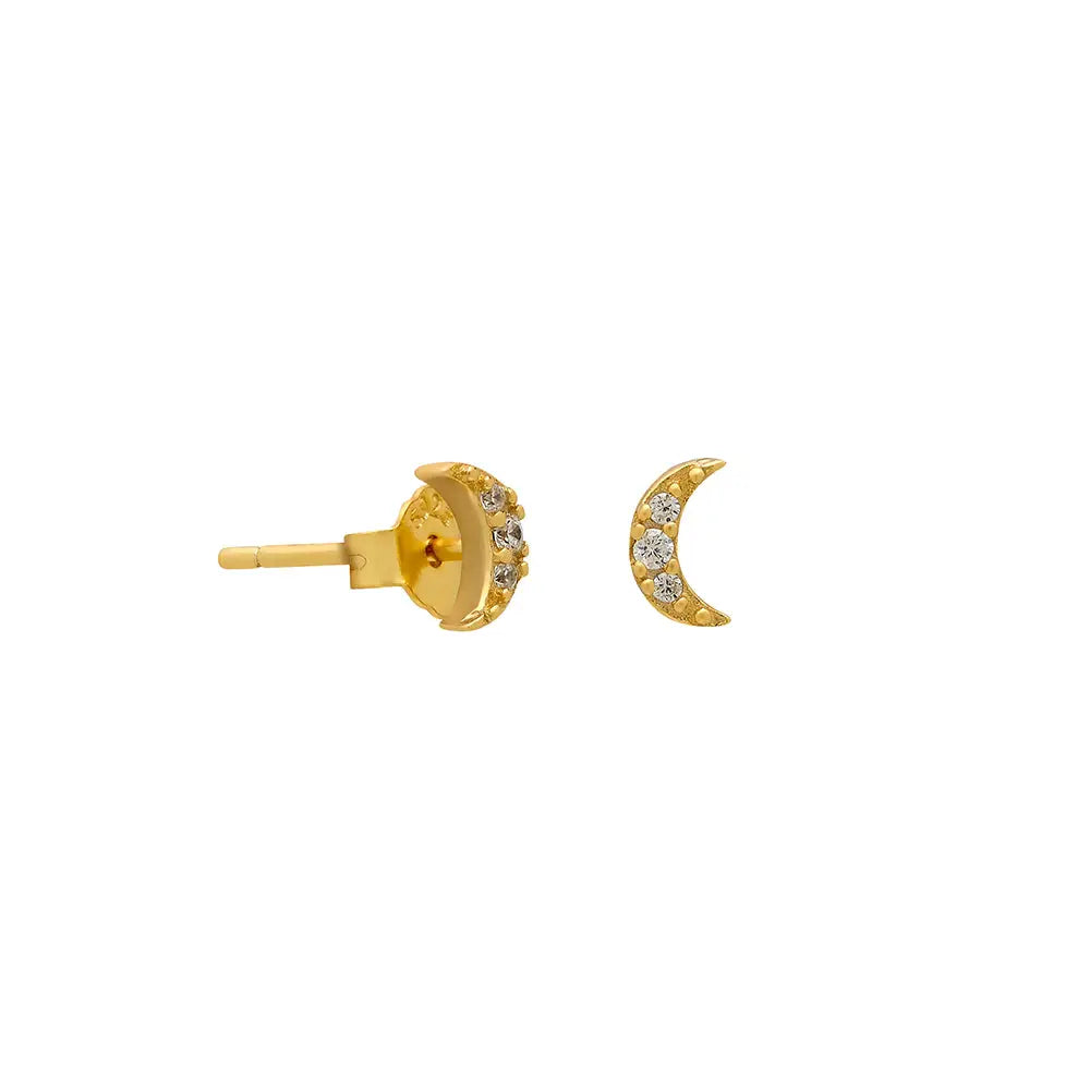 Mini Diamante Moon Stud Earrings - gold / silver
