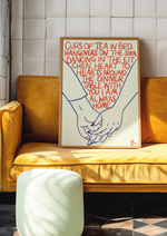 Load image into Gallery viewer, Cups of Tea Orange and Blue Cute Romantic Hand Drawn Typographic Print
