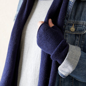 Merino Wool Wristwarmer Mitts - navy