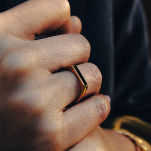 Gold Flat Black Stone Ring