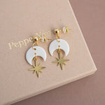 Load image into Gallery viewer, Celestial Gold Star Drop Earrings - white
