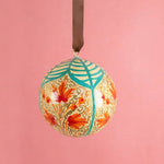 Load image into Gallery viewer, Cream &amp; Teal Kashmiri Paper Mache Bauble
