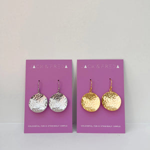 Hammered Coin Earrings - gold / silver