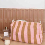 Load image into Gallery viewer, Vic Toiletry / Cosmetic Bag - caramel / strawberry stripe
