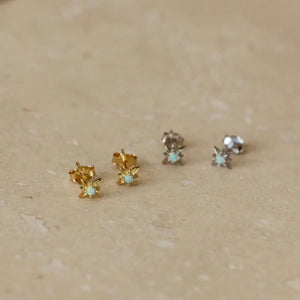 Opal Sunburst Mini Stud Earrings - silver / gold