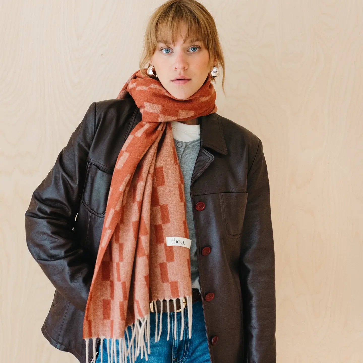 Lambswool Oversized Scarf - neutral check