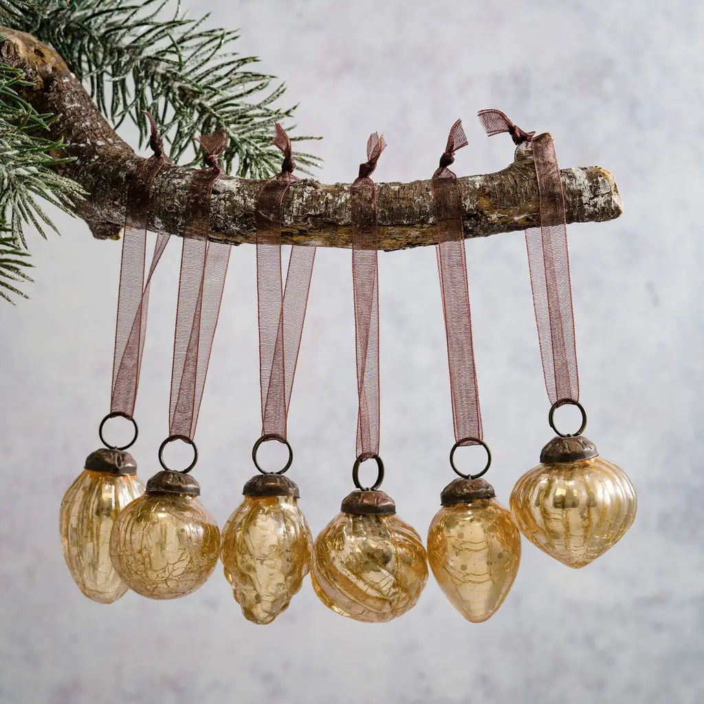 Small Champagne Crackle Glass Christmas Baubles