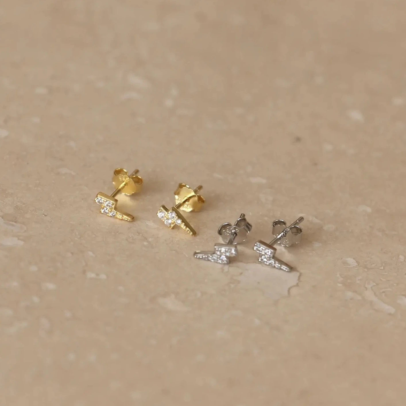 Mini Diamante Lightning Bolt Studs -silver / gold