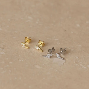 Mini Diamante Lightning Bolt Studs -silver / gold