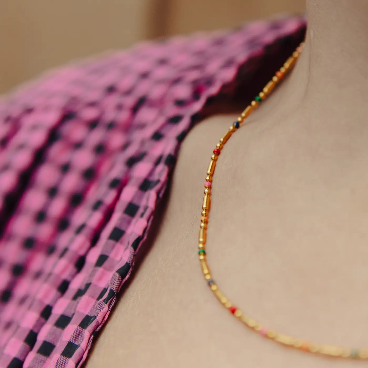 Gold Enamel Bead Necklace