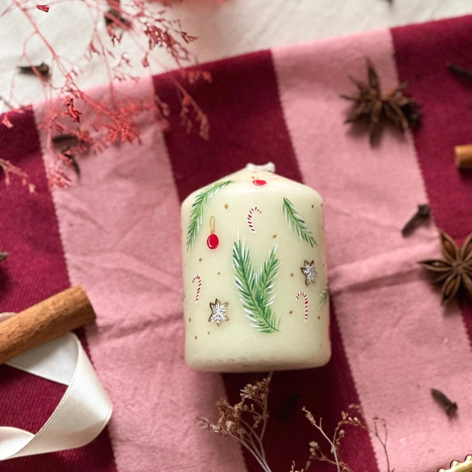 Festive Pillar Christmas candle