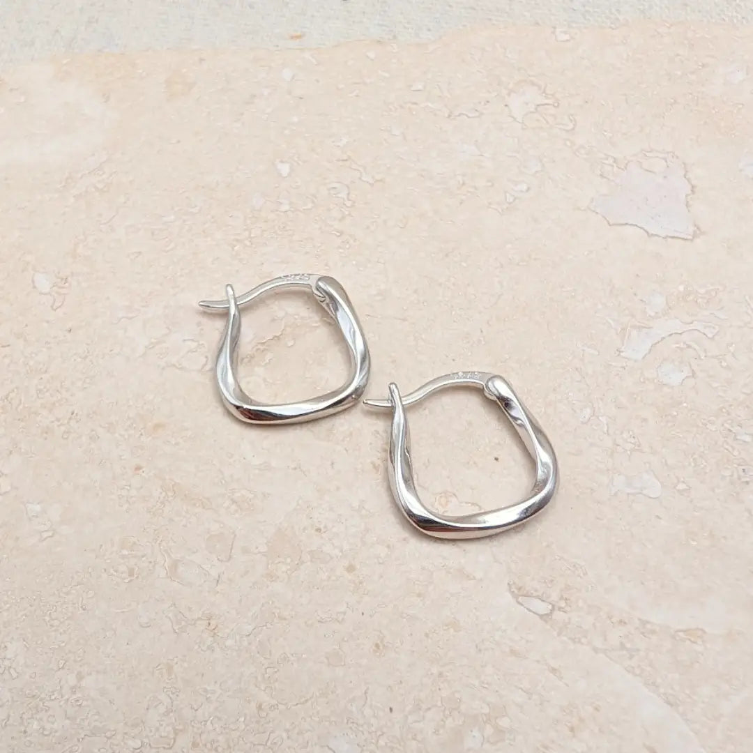 Silver Horseshoe Twist Hoop Earrings