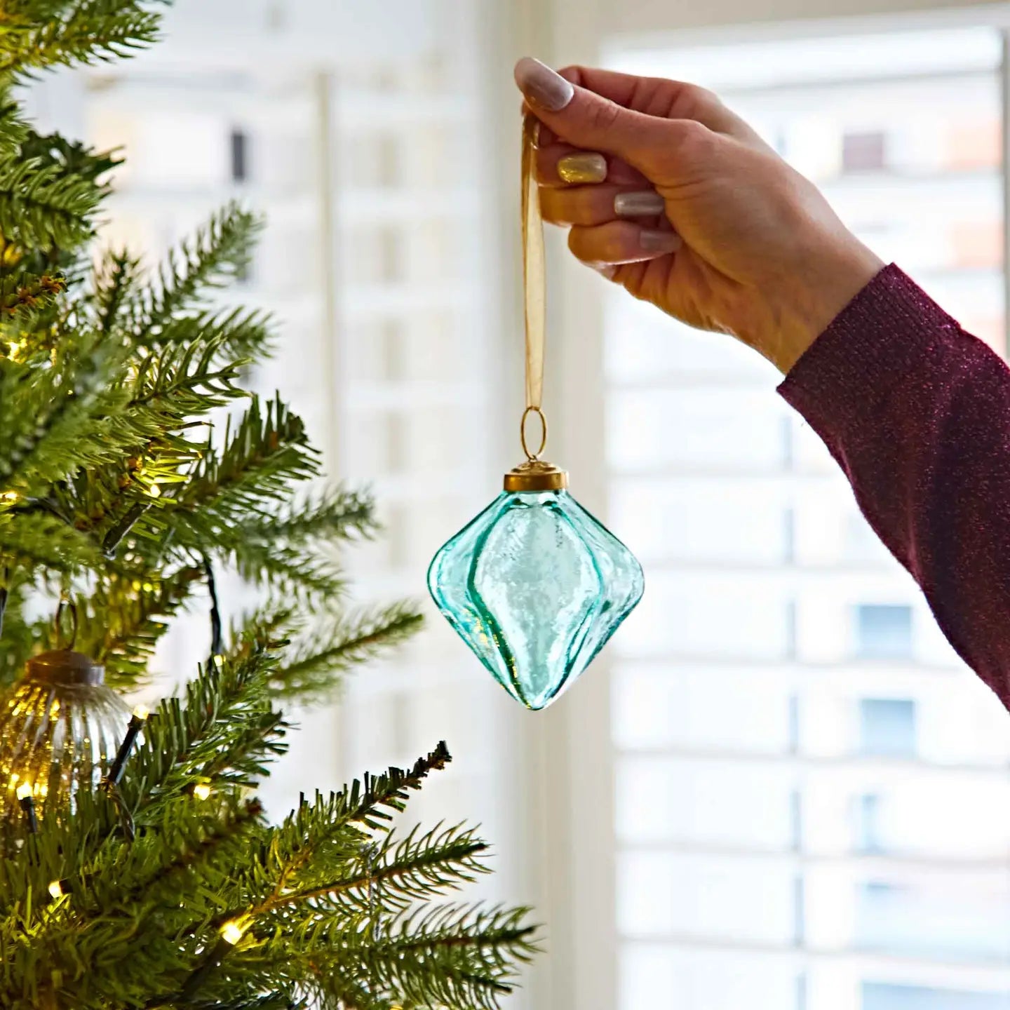 Coloured Recycled Glass Diamond Bauble