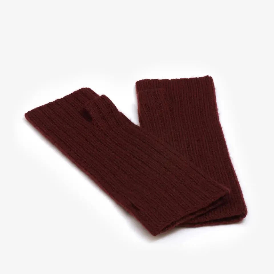 Merino Wool Fingerless Gloves - dark walnut brown