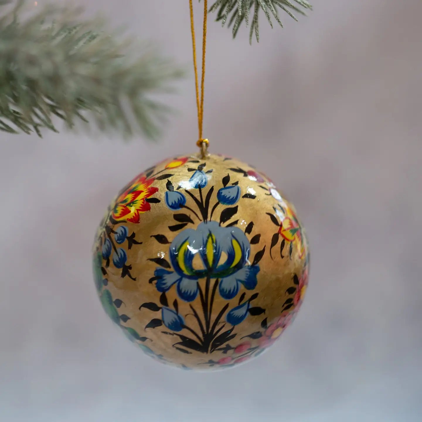 Gold Floral Paper Mache Christmas Tree Bauble