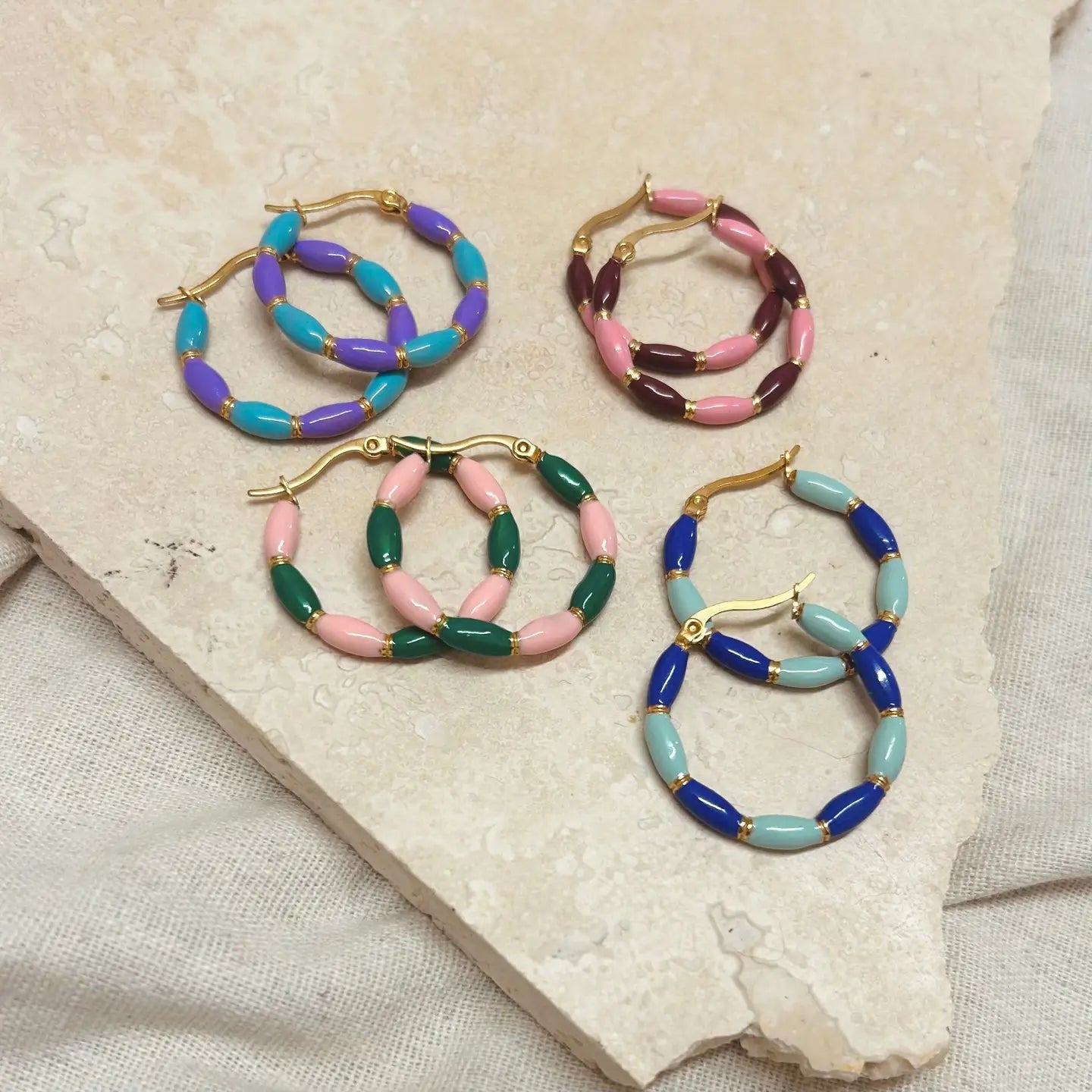 Blue Candy Stripe Hoop Earrings