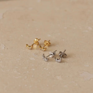 Mini Moon Star Stud Earrings  - gold / silver