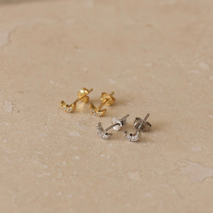 Mini Diamante Moon Stud Earrings - gold / silver