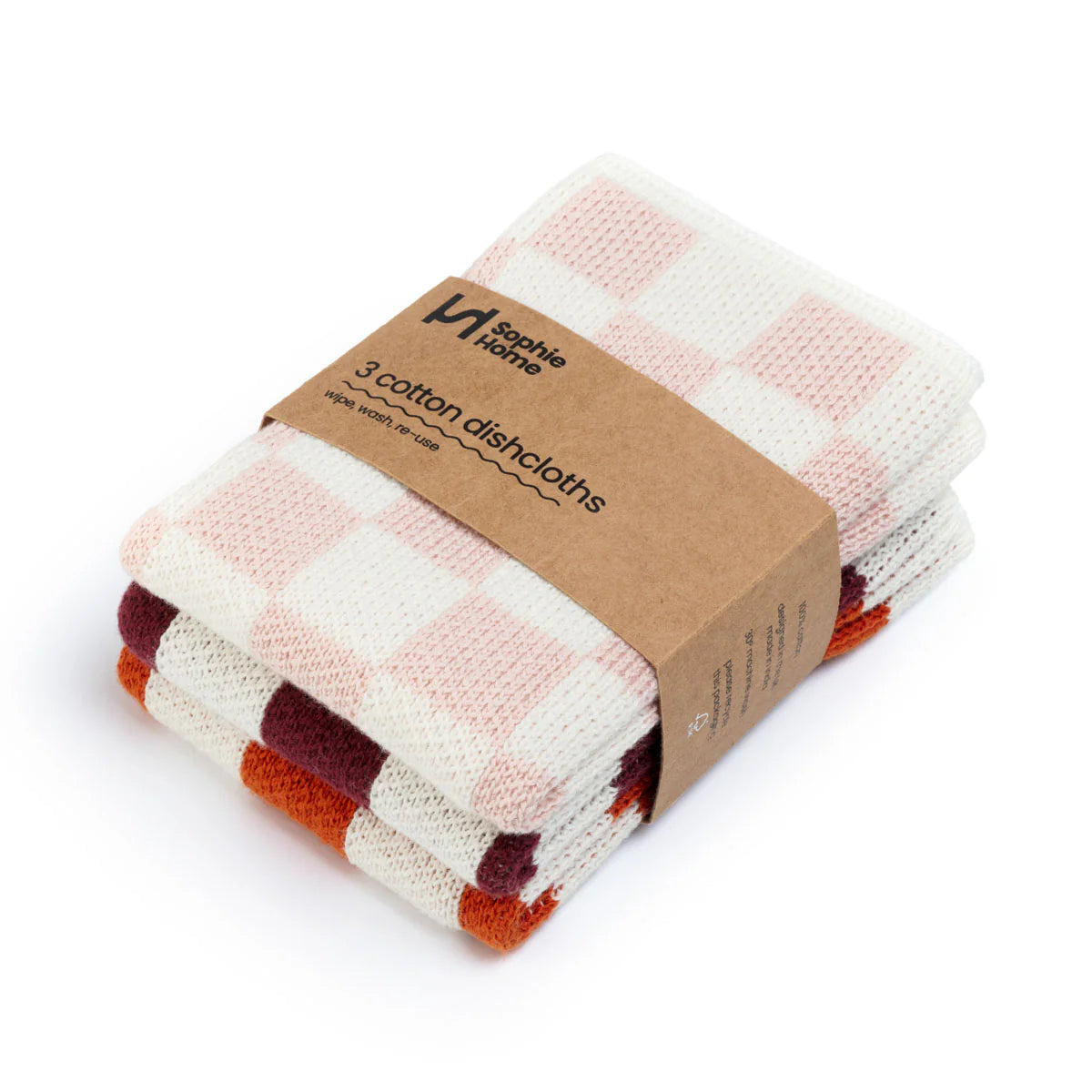 Reusable Dishcloths - pink / burgundy / orange check