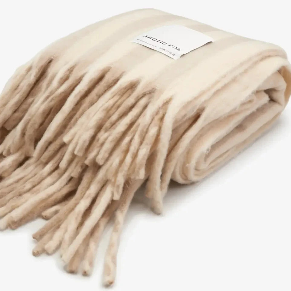 Wool Stripe Throw - pale taupe stripe