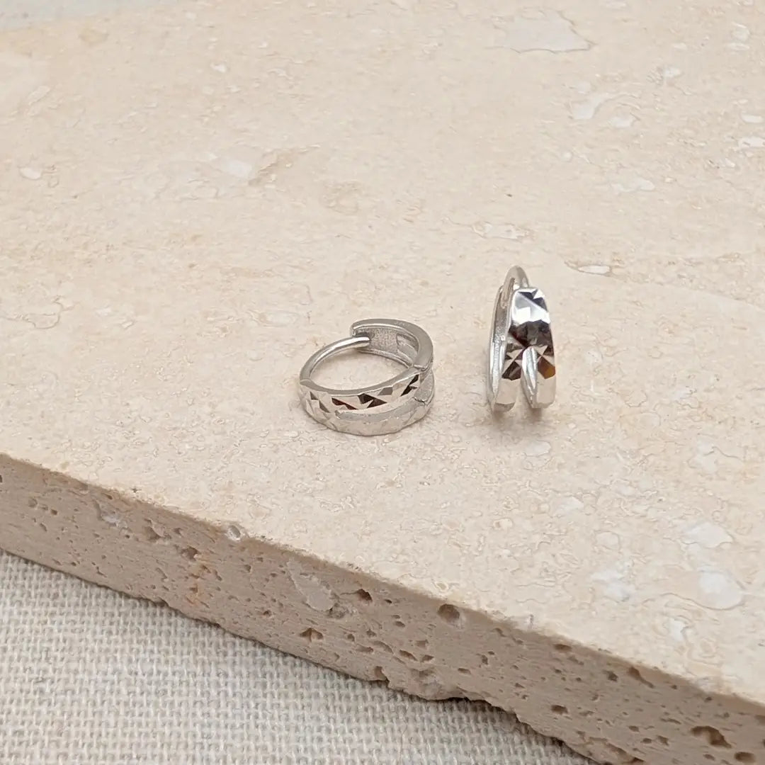 Silver Duo Faceted Huggie Hoop Earrings