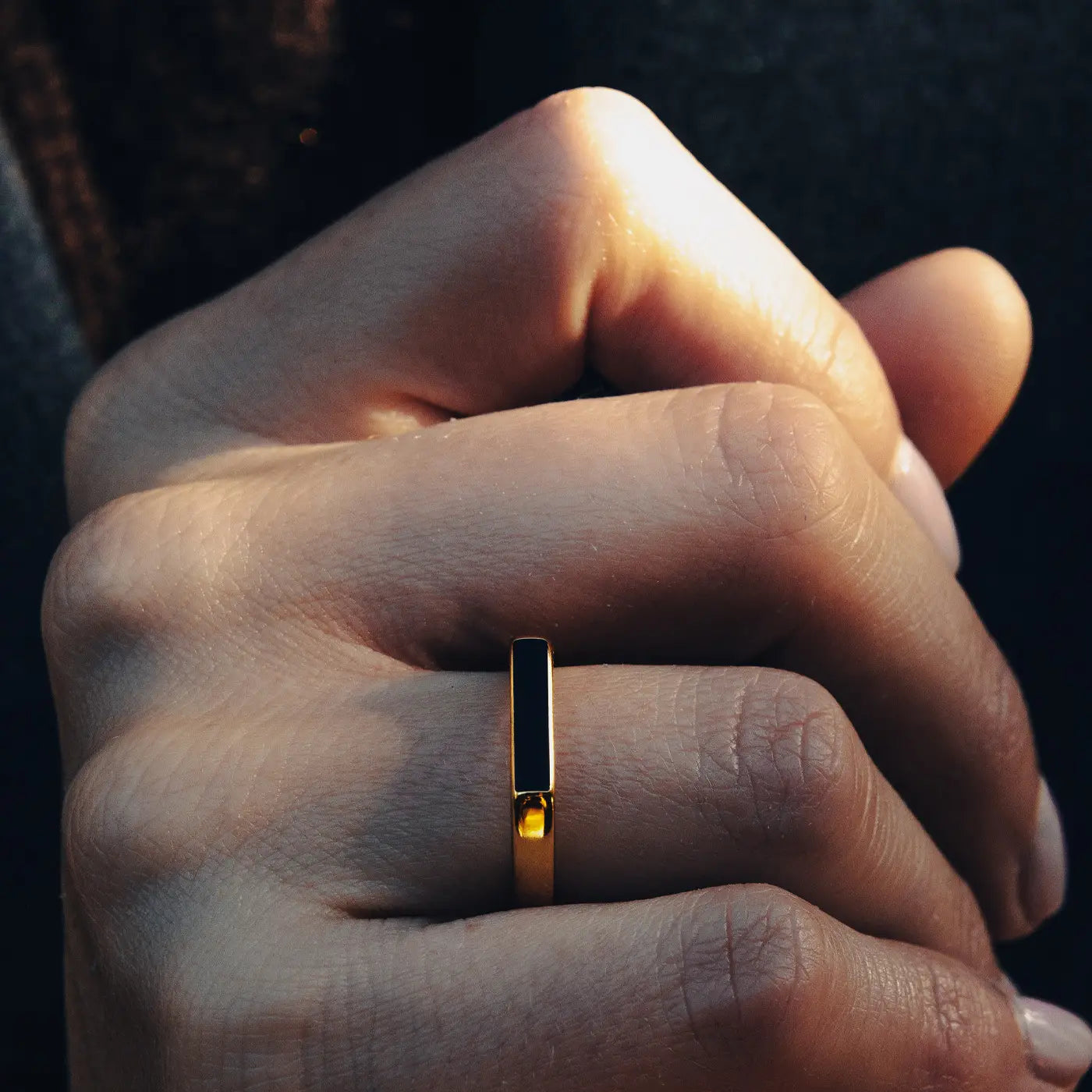 Gold Flat Black Stone Ring