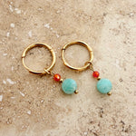 Load image into Gallery viewer, Everyday beaded hoops - Turquoise &amp; orange
