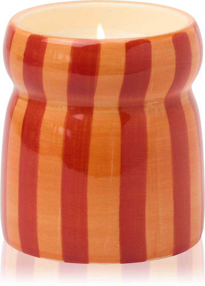 Cabana Red Stripe Ceramic Candle - spiced apple