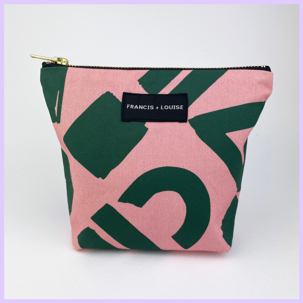 Love Green + Pink Make Up Bag