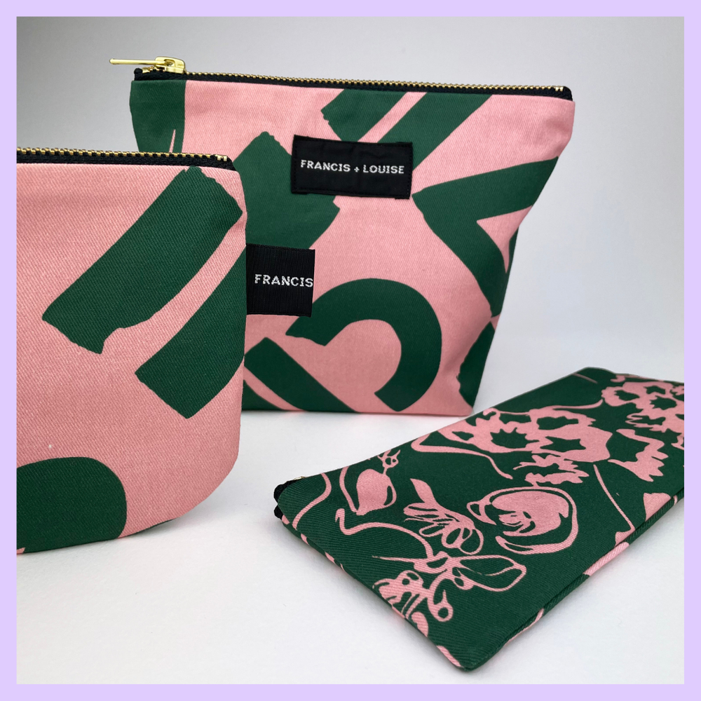 Love Green + Pink Make Up Bag