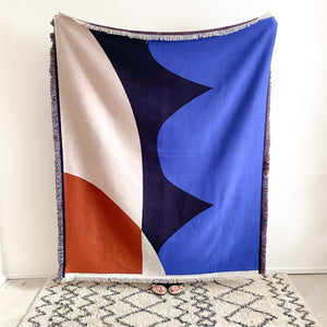 Stille Merino Wool Throw - cobalt & pink